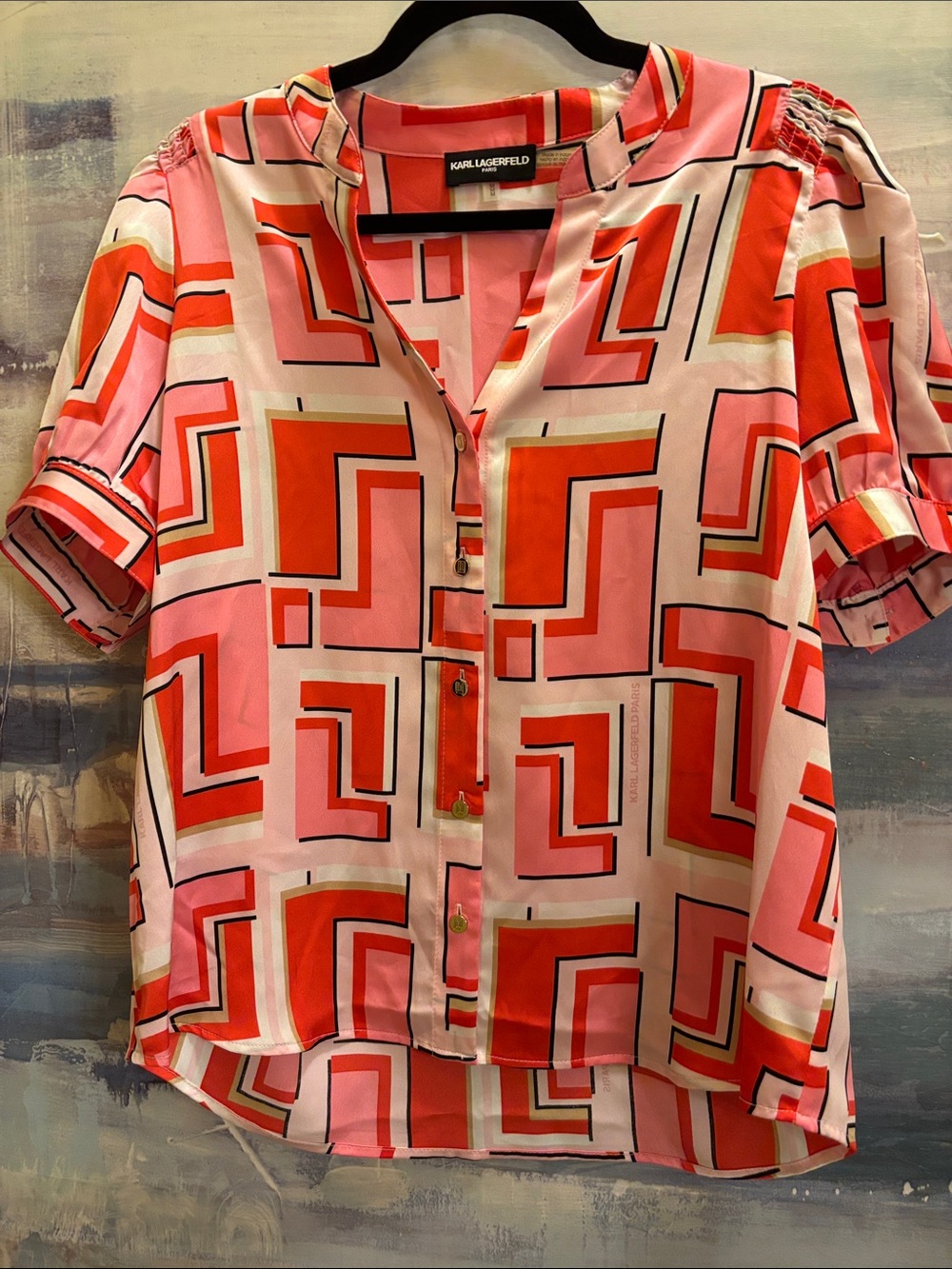 Karl Lagerfeld Pink & Red Geometric Button-Front Pajama Top
